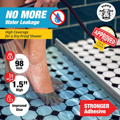 67" White Shower Threshold Water Dam Barrier, 1.5" Tall Water Stopper Strip | Flexible 1.5-inch-tall door seal helps contain splashes, block leaks and keep bathroom floors dry around walk-in showers