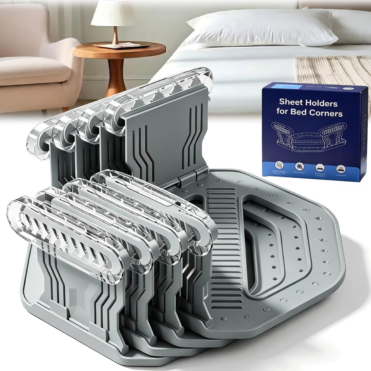 Bed Sheet Grippers 4pc Upgrade for Corners,NonSlip Heavy Duty Sheet Holders