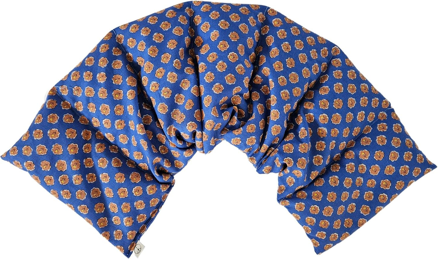 Microwavable LOVEwrap Neck & Shoulder Wrap Pad - Aroma - 6 X 24- Flax w/fine Mist of Calming Lavender Oil - subtly Scented - All Natural - Hot Cold Therapy Muscles Pain Relief - Orange Blue Flowers