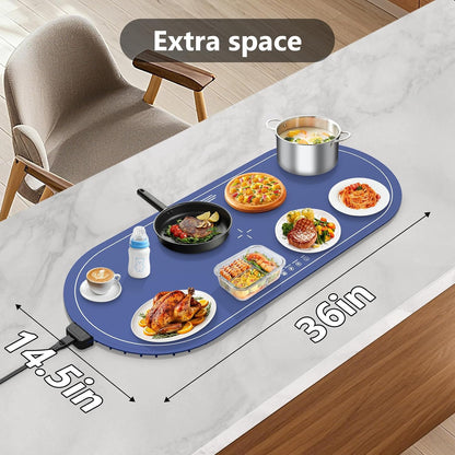 seenlast Warming Mat for Food with Adjustable Temperature Timer,10S Fast Heating Silicone Food Warmers for Parties Buffet and Home Daily,Food Warming Mat with Insulating Pad Raised Feet Protects Table