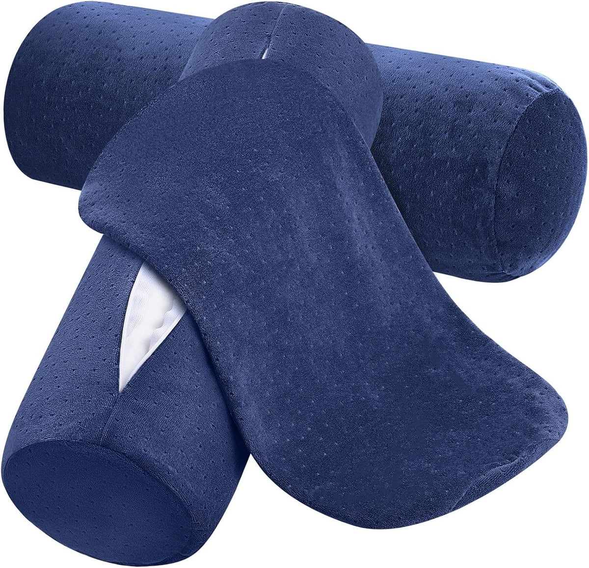 Remerry 2 Pcs Velvet Neck Roll Pillow Covers, 16 x 6 Inches, Navy Blue