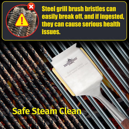 Bristle-Free Steam Cleaning Grill Brush Kit – Luxurious Long Rosewood Handle, Includes 1 Replacement Head – Safe BBQ Grill Cleaning for Outdoor Grill – Great Gift for Men/Dad