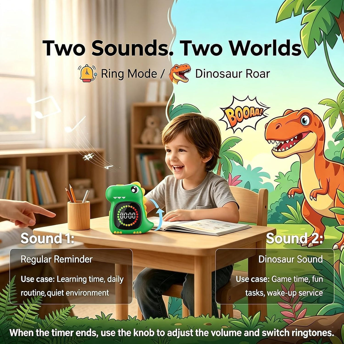 Pink Dinosaur Visual Timer for Kids, Girls Potty Training Timer
