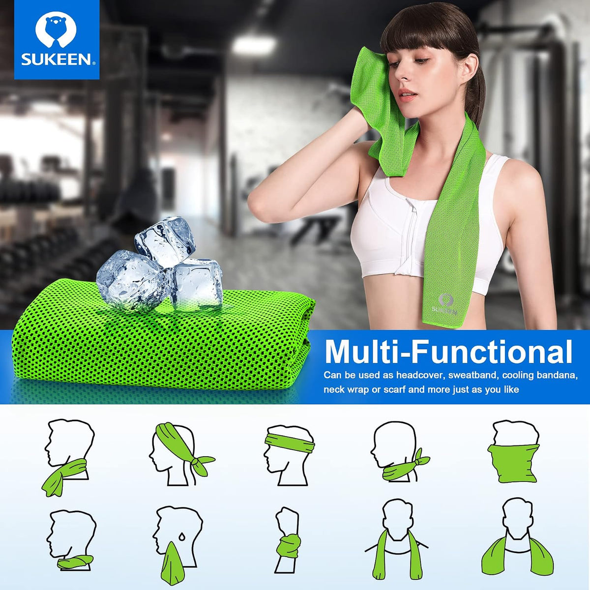 Sukeen 4 Pack Cooling Towels (40"x 12"), Cooling Neck Wraps, Soft Ice Towel