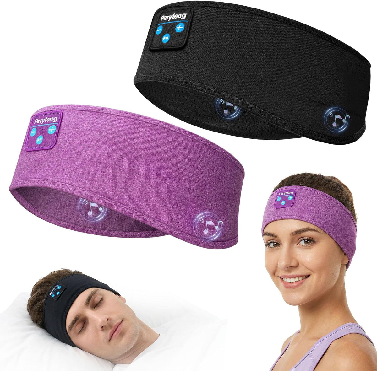 Perytong 2 Pack Sleep Headphones, Sleeping Headphones | Bluetooth Headband with Ultra-Thin HD Stereo Speaker, Wireless Headphone for Sports, Insomnia, Yoga, Air Travel, Meditation