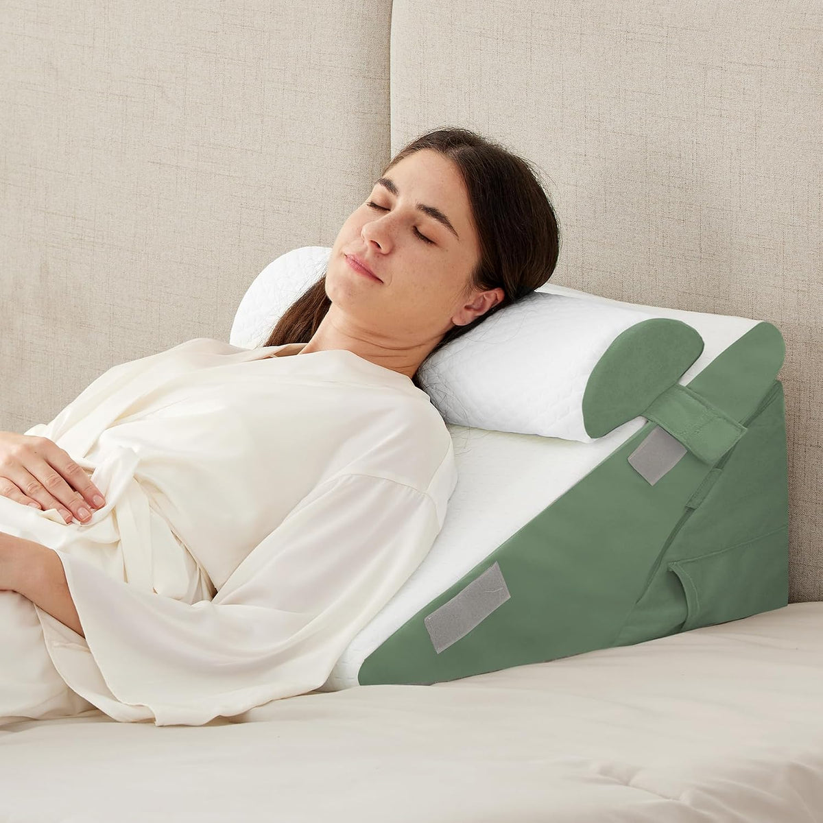 Ruqmuis Wedge Pillow Set for After Surgery, 3PCS Adjustable 9&12 Inch Bed Wedge Pillow for Sleeping, Incline Pillow Wedge for Headboard, Post Surgery, Acid Reflux, Neck&Back Support, White/Grey