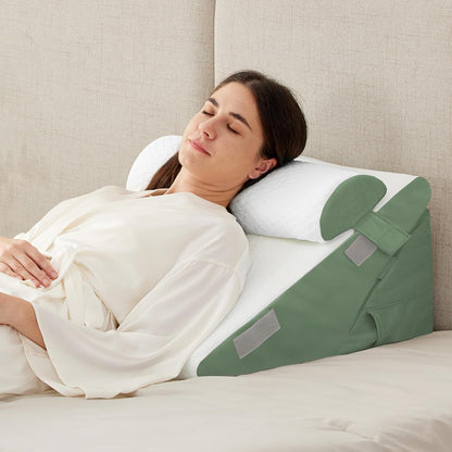 Ruqmuis Wedge Pillow Set for After Surgery, 3PCS Adjustable 9&12 Inch Bed Wedge Pillow for Sleeping, Incline Pillow Wedge for Headboard, Post Surgery, Acid Reflux, Neck&Back Support, White/Grey