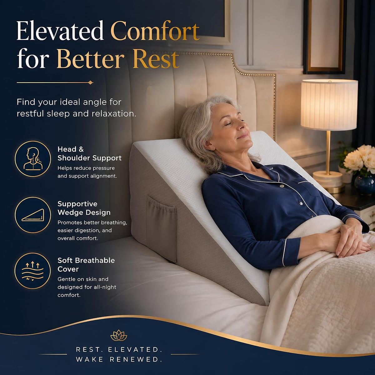 Bed Wedge Pillow, Foam Wedge Pillow for Sleeping, Reading, Sitting Up and Leg Elevation, 2 Piece Wedge Pillow Set