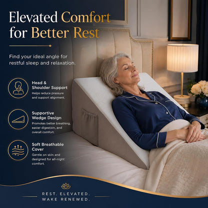 Bed Wedge Pillow, Foam Wedge Pillow for Sleeping, Reading, Sitting Up and Leg Elevation, 2 Piece Wedge Pillow Set
