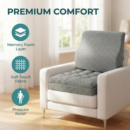 baibu Memory Foam Recliner Cushions with Lumbar Support Pillow Set for Elderly, 20x20x5 Inch Dual-Layer Design Non-Slip Recliner Seat Cushion & Back Support Pillow for Reduce Hip & Lumbar Pain, Brown