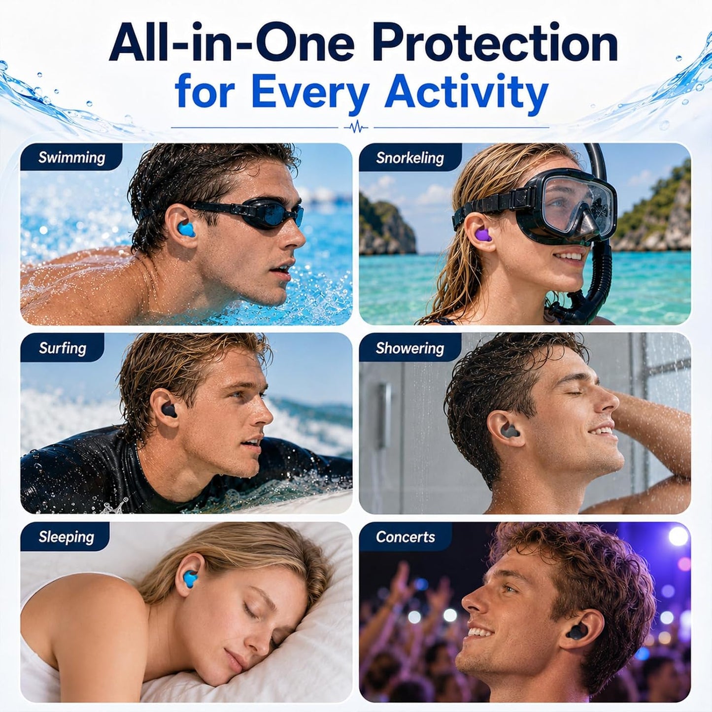 Swimming Ear Plugs, 5 Pairs Reusable Waterproof Ear Plugs for Swimming Adults & Teens, Soft Silicone Swim Earplugs with Individual Cases, Noise Reducing for Shower, Sleeping, Surfing, Travel