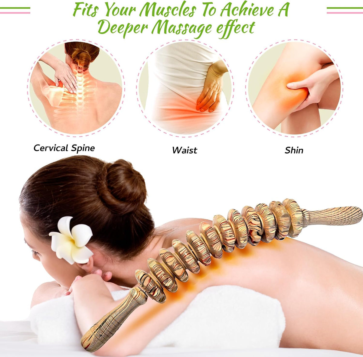 Wooden Massager Handheld Roller Trigger Point Massager Stick for Fascia, Cellulite, Muscle & Abdomen , Body Therapy Massager, Muscle Belly Relief Tool…