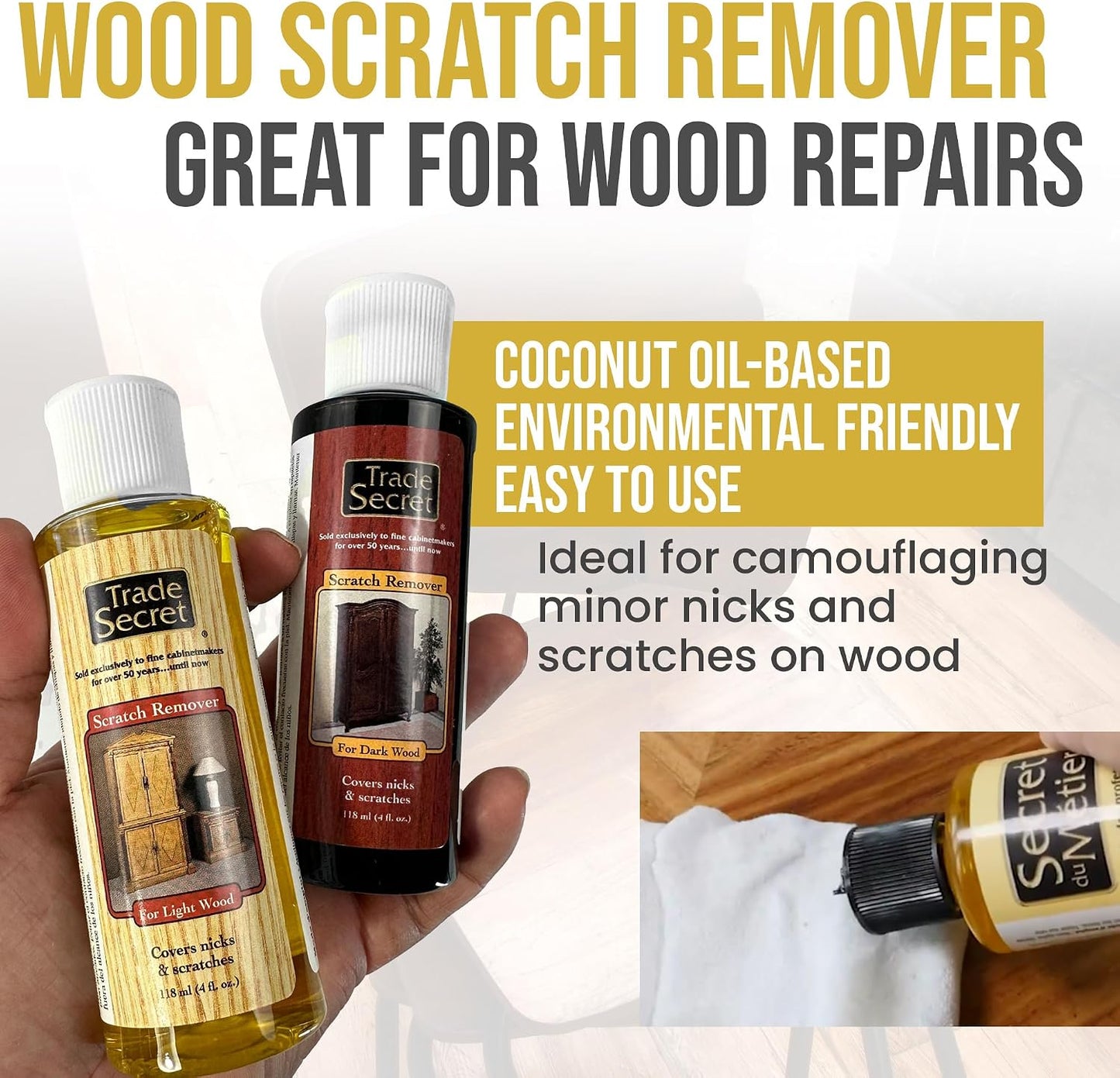 Trade Secret Scratch Concealer for Dark Wood Furniture & Floors – Dark Brown Shade Stain Covers Nicks, Scuffs, Dog & Cat Scratches, Minor Defects – Real Wood Only