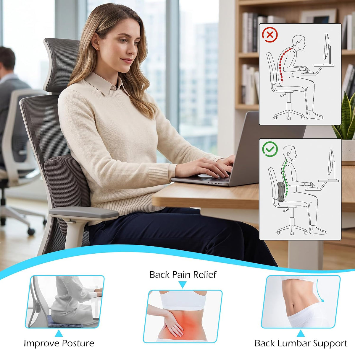 XIAIJIA Lumbar Support Pillow for Couch, Recliner Chair, Office, Gray