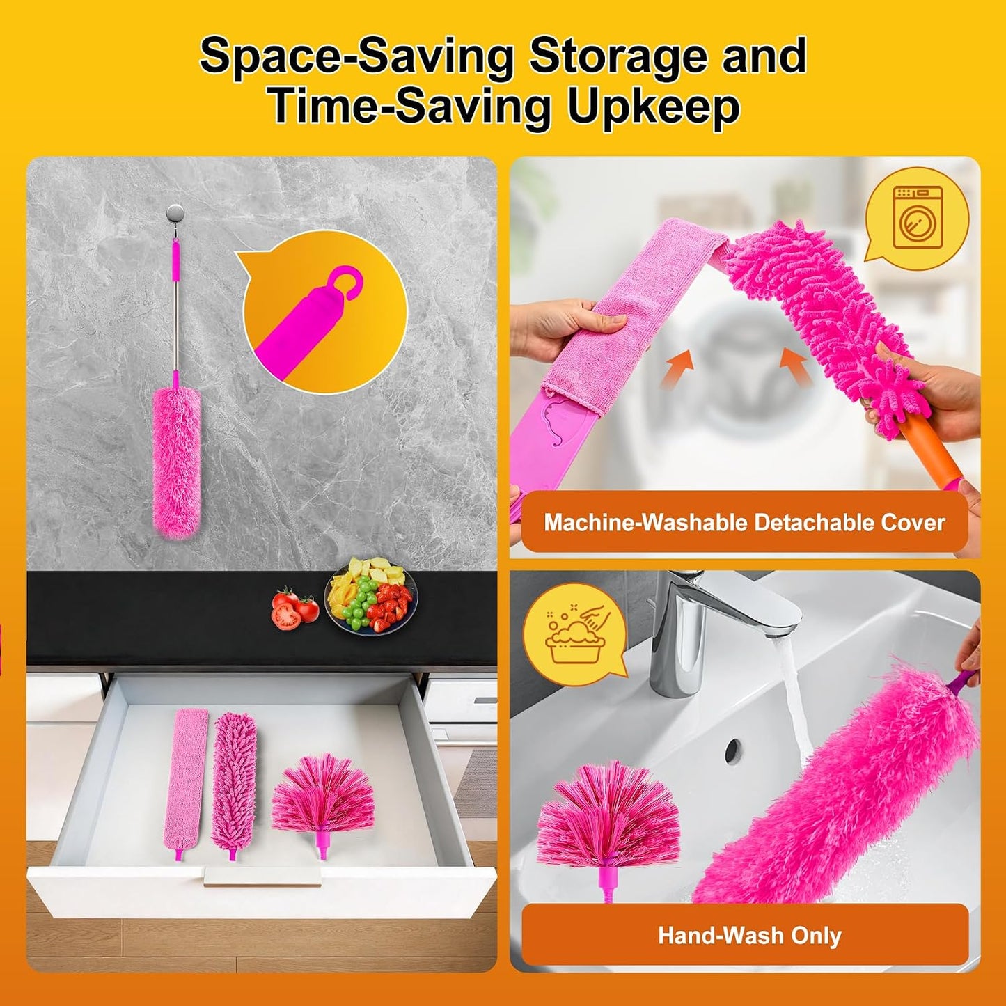 Tiumso Microfiber Feather Duster 5-in-1 Kit, Dusters for Cleaning, Duster with Extension Pole 100 Inches, Cobweb Duster, Microfiber Dusters for High Ceilings and Fans, Blinds, Cars and Furniture