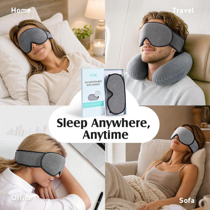 YFONG Sleep Mask for Side Sleepers Women Men, Soft & Breathable Bamboo Viscose Eye Mask for Sleeping, 100% Blackout 3D Eye Cover, Wider Adjustable Hook & Loop Straps for Ultra Comfort, Light Gray