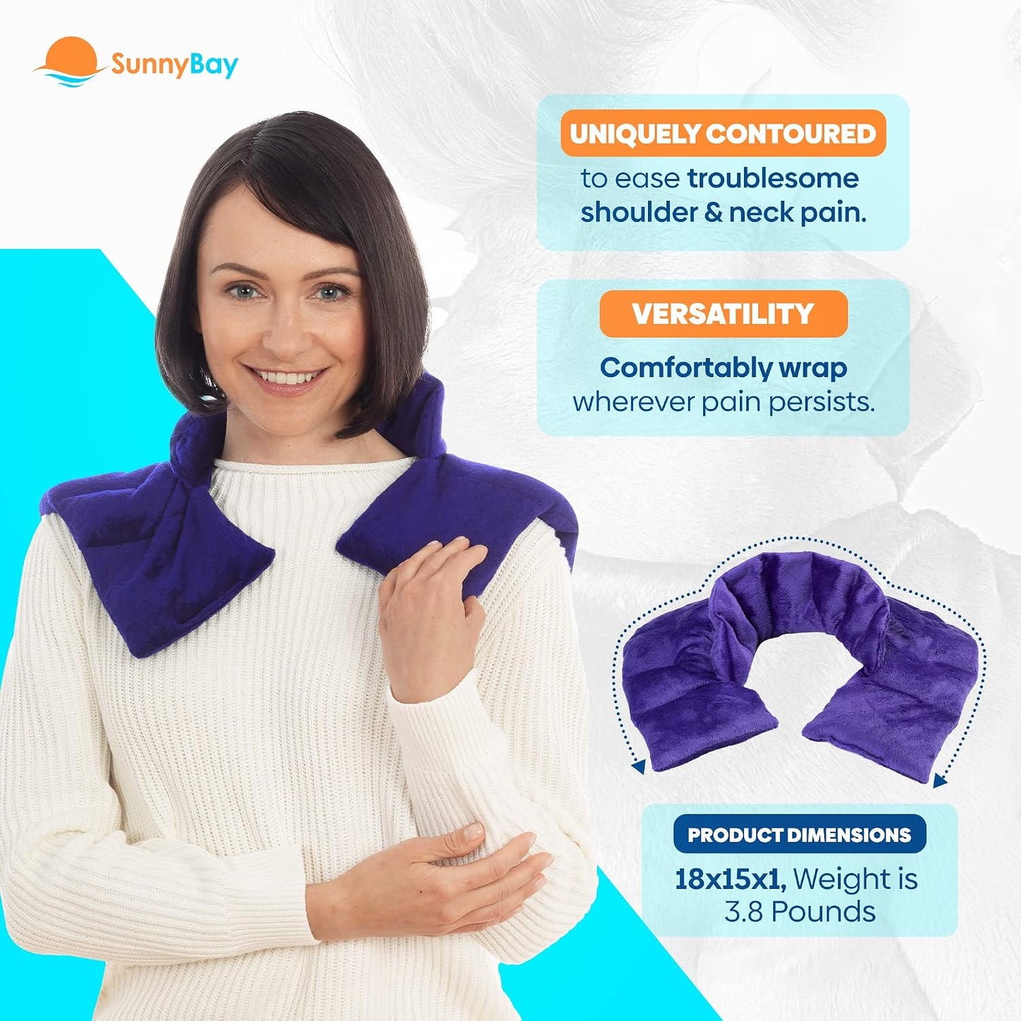 SunnyBay Heated Shoulder Wrap, Weighted Microwave Heating Pad for Neck and Shoulder Injury, Full Coverage Moist Hot Pack for Rotator Cuff Pain Relief and Frozen Shoulder, Elastic Fastening, Navy Blue