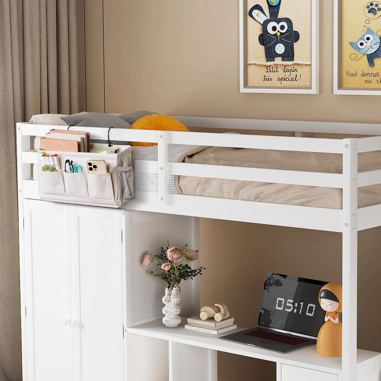Bedside Caddy, Bedside Storage Bag Hanging Organizer for Bunk Dorm Bed Rail | Bed Caddy with Hooks, Top Bunks and Dorm Essentials for Water, Tissues, Tablets, Books, Phones, Remotes and Other Necessories