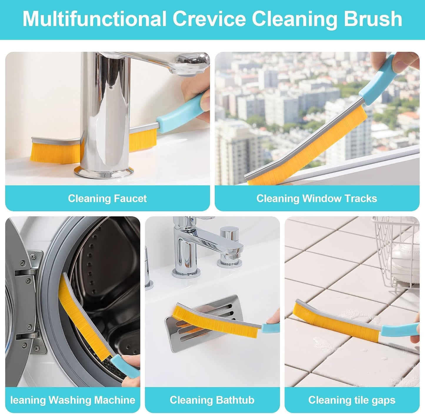 JOYMOOP 4 Pack Crevice Cleaning Brush, Hard Bristle Grout Brush, House Cleaning Supplies, Magnetic Gap Cleaning Brush for Kitchen, Bathroom, Window, Toilet, Multifunctional Cleaning Tools-4 Colors