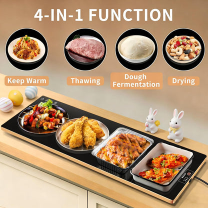 Electric Warming Tray,Extralong 47"x12",Tempered Glass Warming Mat for Food