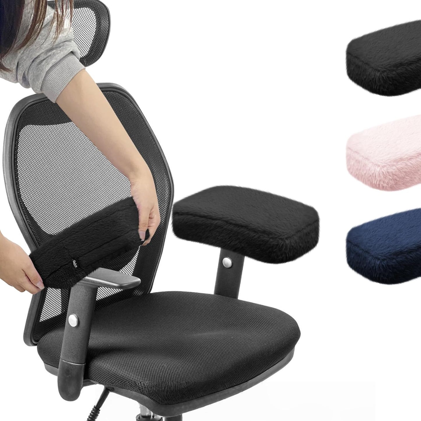 SPRING SEAON Desk & Office Chair Arm Pads Covers Fuzzy Memory Foam Pads | Office Chair Arm Cushion,Cushioning For Elbows, Soft Short Fuzzy Surface, Fits Most Office And Gaming & Computer Chairs Arm