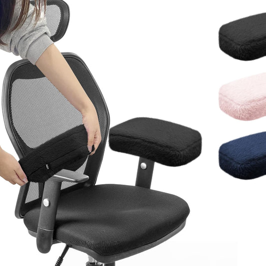 SPRING SEAON Desk & Office Chair Arm Pads Covers Fuzzy Memory Foam Pads | Office Chair Arm Cushion,Cushioning For Elbows, Soft Short Fuzzy Surface, Fits Most Office And Gaming & Computer Chairs Arm