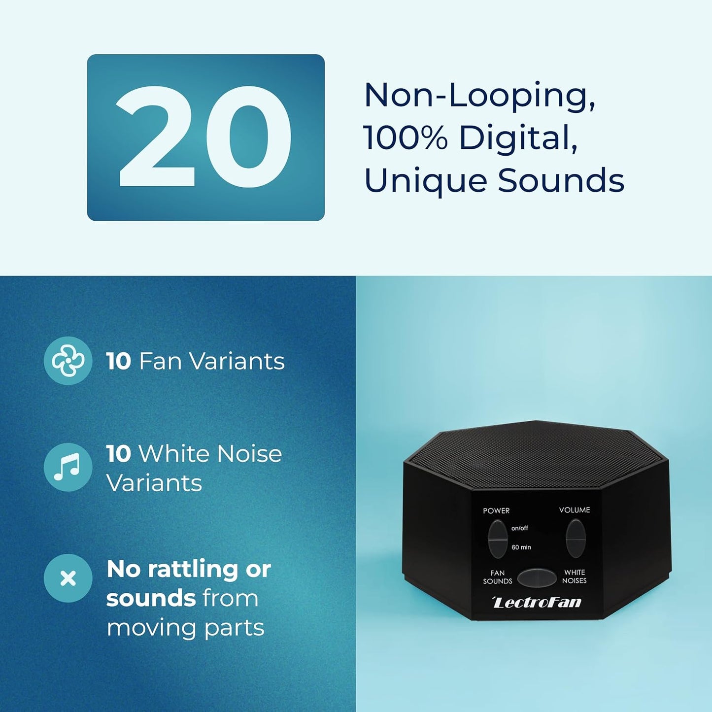 Adaptive Sound Technologies LectroFan Classic - Soothing Sound Machine for Sleep - Built-in Sleep Timer - Compact Design - Non-Looping Sounds - Speech Privacy - Black