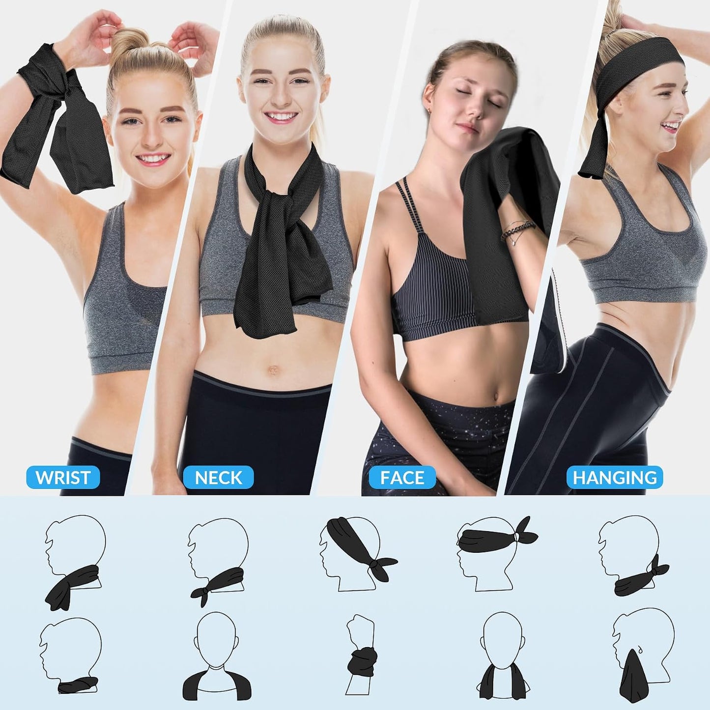 4 Pack Cooling Towels for Neck and Face(40"x12"), Cooling Neck Wraps, Ice Towel for Hot Weather, Soft Breathable Gym Towel, Cool Towel for Workout, Camping, Yoga, Sport, Running