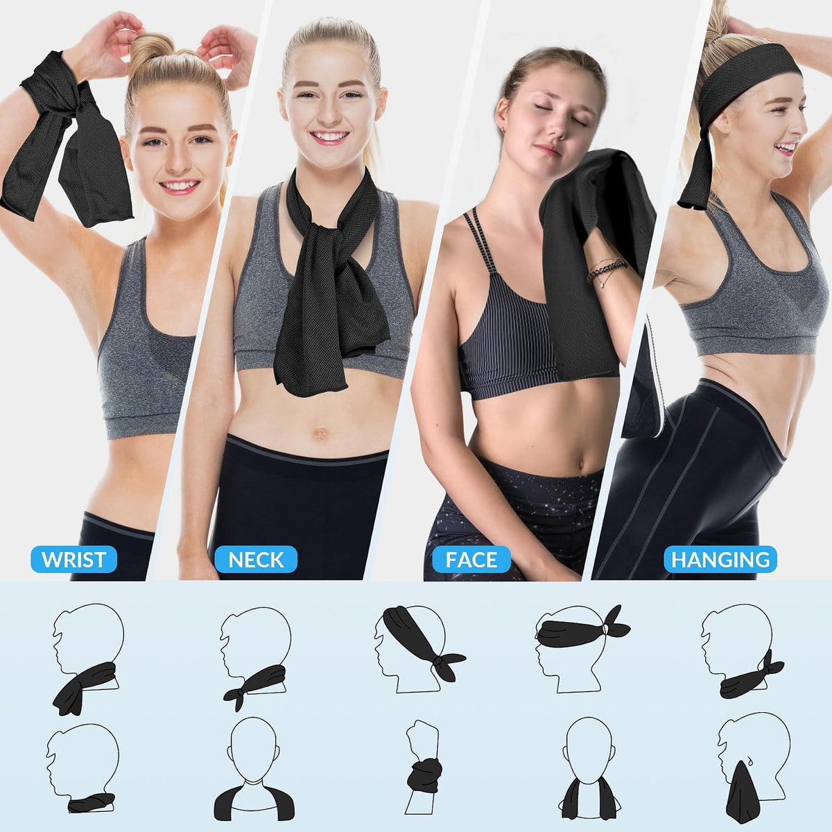 4 Pack Cooling Towels (40"x12") for Neck and Face