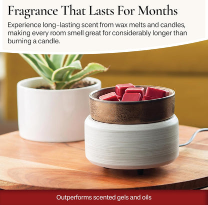 Candle Warmers ETC 2-in-1 Candle and Fragrance Warmer for Warming Scented Candles or Wax Melts and Tarts with to Freshen Room, Pewter Walnut