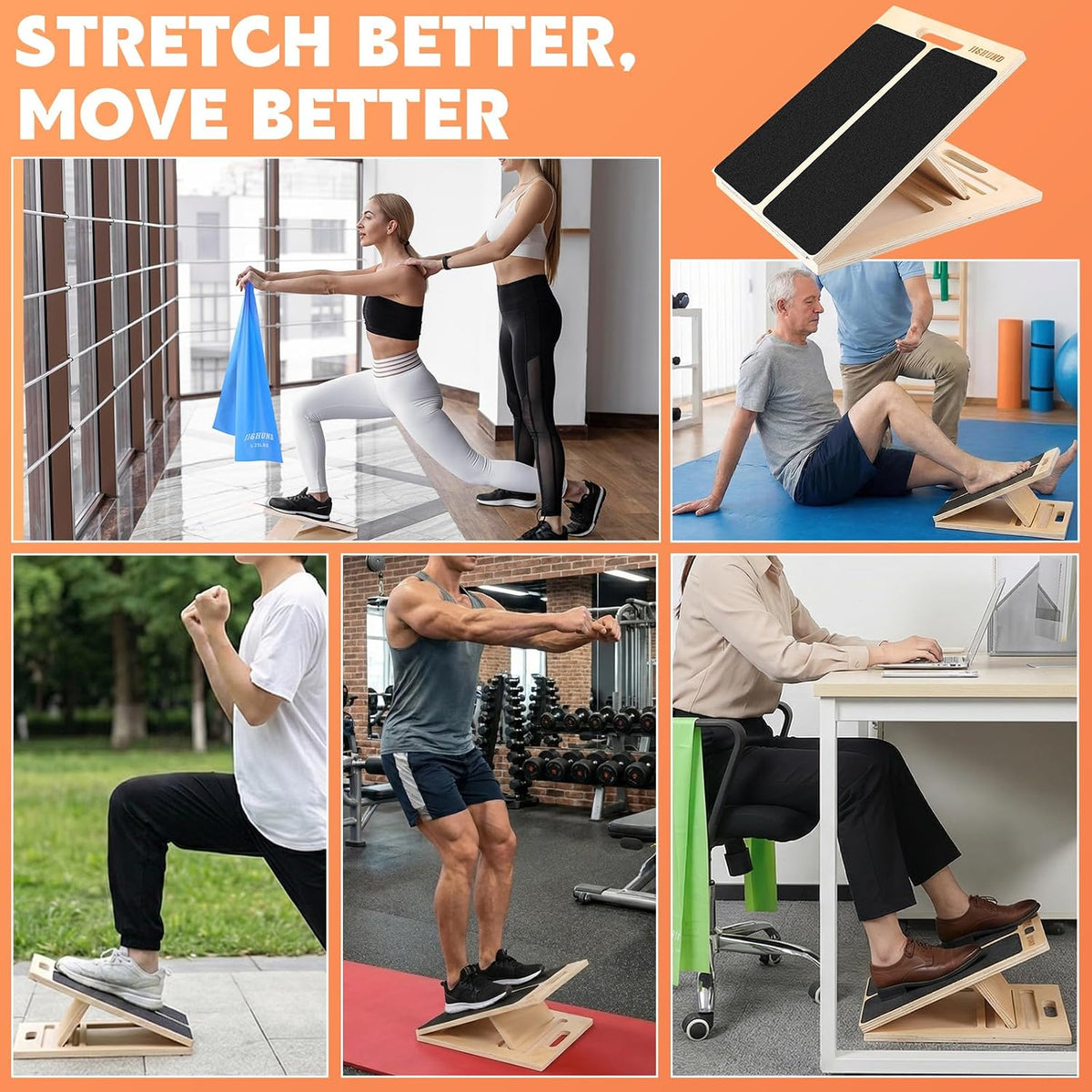 Portable Slant Board for Calf Stretching, Adjustable Wooden Calf Stretcher Incline Board, Calf Stretch Board for Squats Leg Knees Heel Ankle Stretching