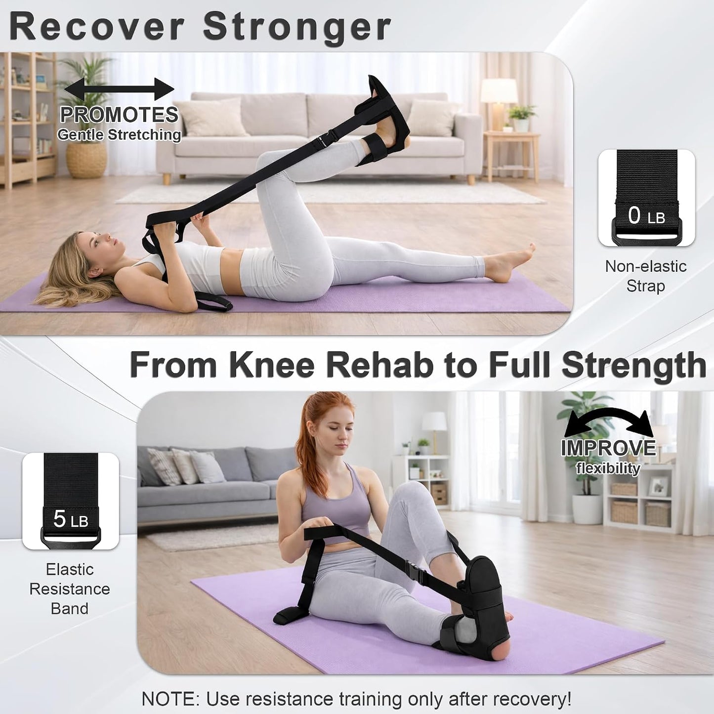Knee Replacement Recovery Aids, Leg Stretcher Strap Kit | Adjustable Foot Cradle with 0 lb and 5 lb Resistance Bands, Range of Motion Training for Hip and Knee Exercises, Storage Bag