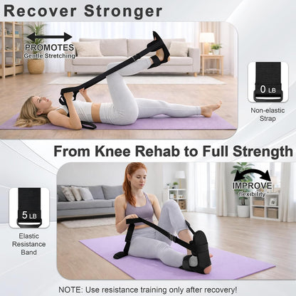 Knee Replacement Recovery Aids, Leg Stretcher Strap Kit | Adjustable Foot Cradle with 0 lb and 5 lb Resistance Bands, Range of Motion Training for Hip and Knee Exercises, Storage Bag