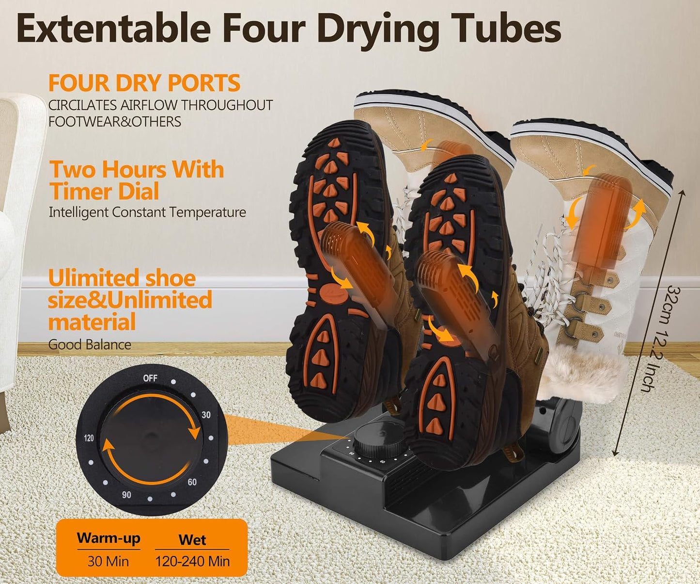 Portable Work Boot Dryer, Foldable Shoe Dryer for Gloves Shoes | Foldable warmer design, Smart timer, quick heat drying, fits for leather sports shoes,travel-friendly for work boots