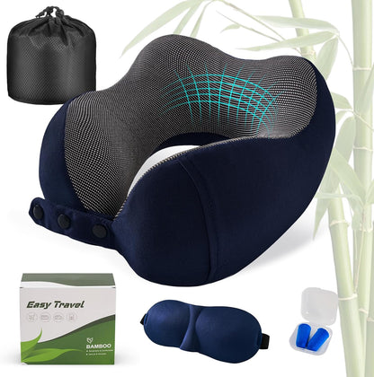 Cirorld Neck Pillow for Traveling, Travel Pillows for Airplanes,100% Pure Memory Foam Travel Neck Pillow, Adjustable Flight Pillow, Portable Plane Accessories with Eye Mask, Earplugs, Carry Bag