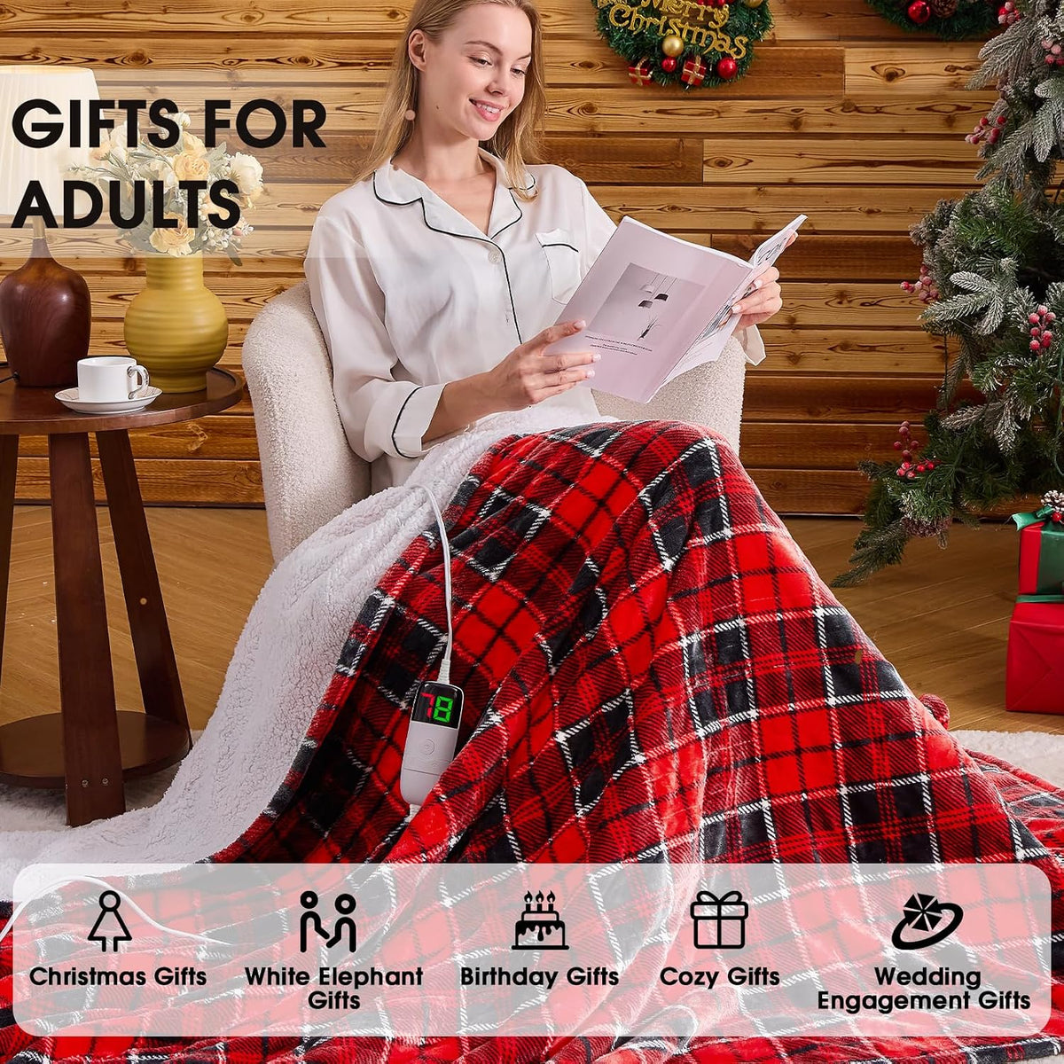 Heated Blanket Electric Throw 50X60 Heating Blanket with 10 Heating Levels 8 Hours Auto Off, Blue Plaid Sherpa Blankets Winter Warmer, Home Decor for Couch Bed Office,Gifts for Mom, Women,Washable