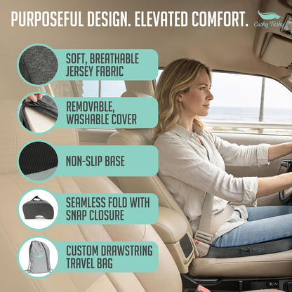 Cushy Tushy Premium Foldable Travel Seat Cushion - for Relief of Lower Back, Sciatic, Butt and Tailbone Pain - for Home & Office Use, Perfect for Travel or Driving - Coccyx Seat Cushion