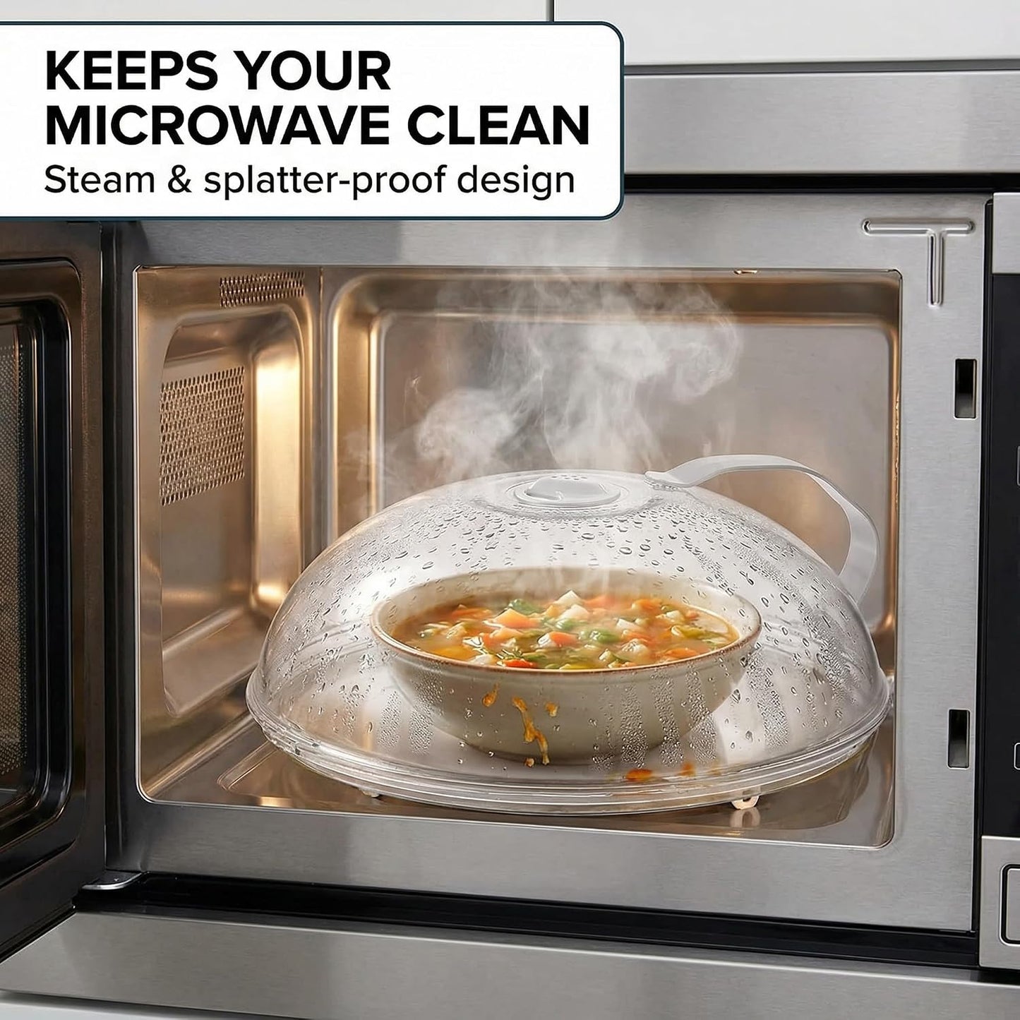 11 Inch Microwave Splatter Cover, Microwave Cover for Food with Handle & Adjustable Steam Vents, Anti-Splatter Plate Lid for Heating, Splatter Guard for Microwave Oven, BPA-Free