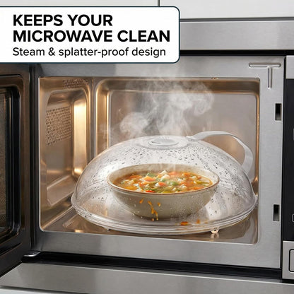 11 Inch Microwave Splatter Cover, Microwave Cover for Food with Handle & Adjustable Steam Vents, Anti-Splatter Plate Lid for Heating, Splatter Guard for Microwave Oven, BPA-Free