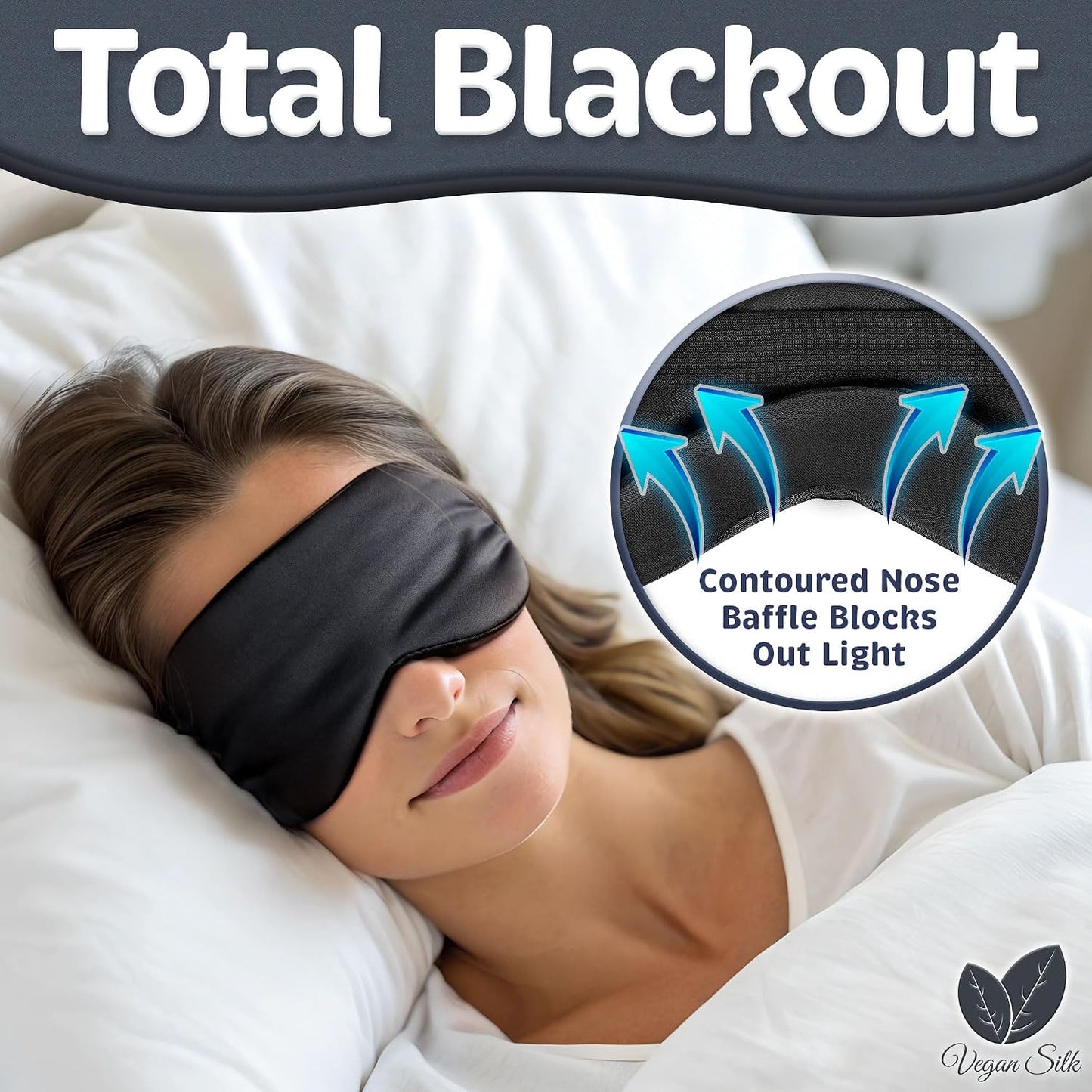 Sleep Mask - Navy Gray, 100% Viscose Derived from Bamboo - Lightweight Eye Mask with Adjustable Strap - Blackout Sleeping Blindfold for Women & Men - Comfortable Light Blocking Eye Cover