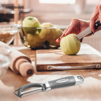 Farberware Vegetable Peeler, Pro2 Euro Peeler with Sharp Stainless Steel Swivel Blade and Ergonomic Handle, Dishwasher Safe, Aqua Sky