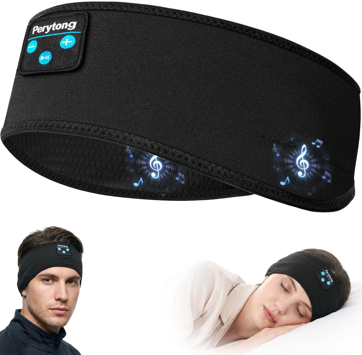 Perytong Sleep Headphones Bluetooth 5.4 Headband, Wireless Sleep Headband Headphones for Side Sleepers, Ultra-Thin Stereo Speakers & Extended Battery Life, Sports Headband Earphones for Sleeping