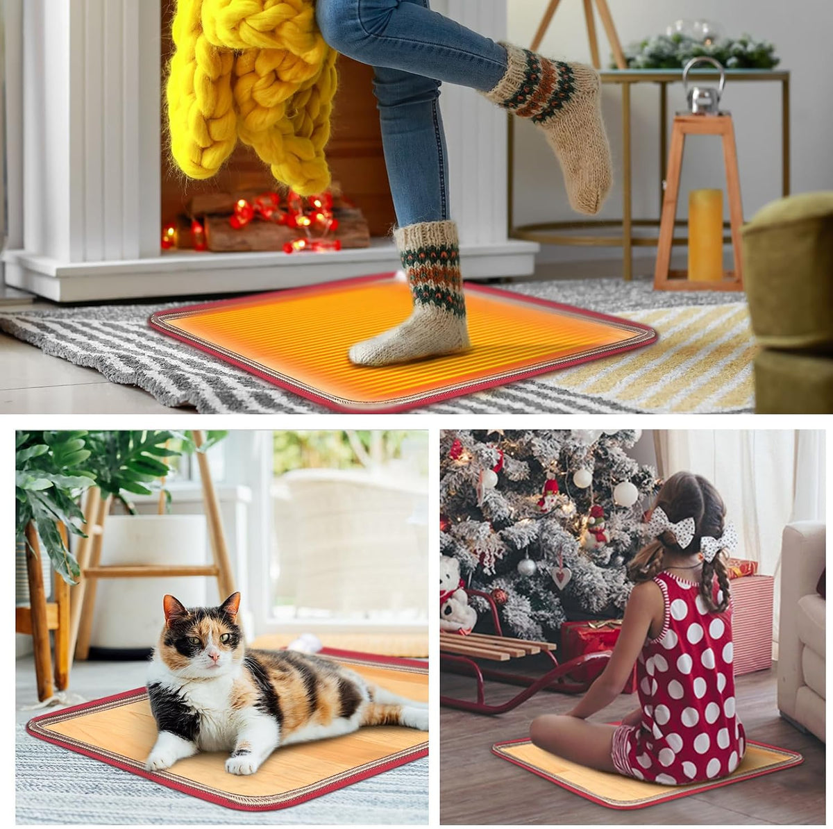 VIHOSE PVC 110V Heated Floor Mat Heater for Foot Carbon Crystal Wood Stripe Electric Heating Pad Energy Saving Foot Warmer Under Desk Indoor Space Heated Rug for Home Office(Brown, 22 x 20 Inch)