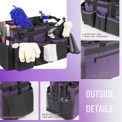 SCAVATA Wearable Cleaning Caddy, Cleaning Caddy Supplies Organizer with Handle & Shoulder Straps for Housekeepers, Under Sink & Car Cleaning Tool Organizers Bag with 4 Foldable Divider (NavyBlue)