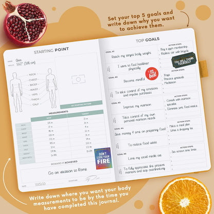 Clever Fox Wellness Planner & Food Journal for Weight Loss, A5 Orange | 5.8"x8.3" nutrition & exercise tracker for women tracking meals, diet & symptom diary, calorie counter notebook, stickers