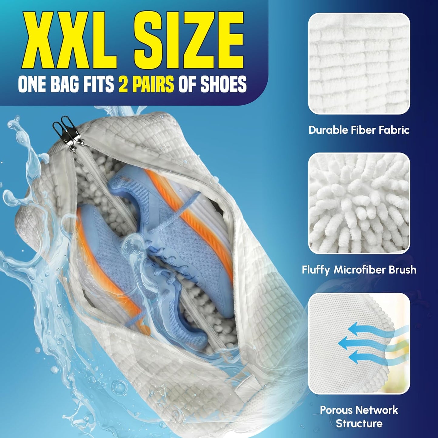 Shoe Washing Bag for Washing Machine, Reusable Shoes Laundry Bag with Zipper Lock, Dual Compartment for Sneakers, Trainers & Kids Shoes