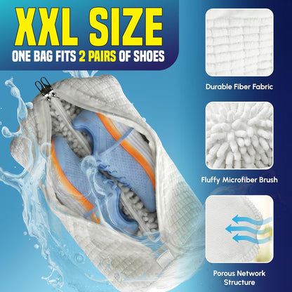 Shoe Washing Bag for Washing Machine, Reusable Shoes Laundry Bag with Zipper Lock, Dual Compartment for Sneakers, Trainers & Kids Shoes