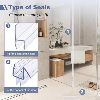 2-Pack 3/8" x 39" Frameless Shower Door Bottom Seal & Side Seal Strip | For 3/8" (10mm) Glass Door, Stop Shower Leaks, Create a Water Barrier, Water Guard 10MM