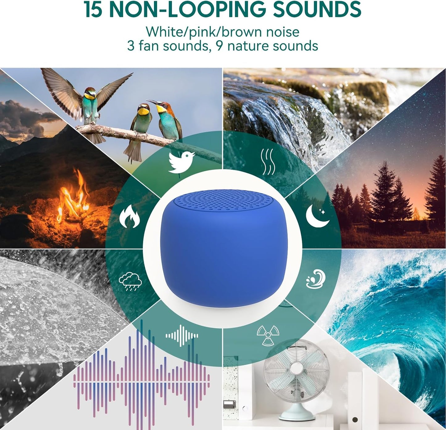 Babelio White Noise Sound Machine for Adults Kids Baby, Mini, 15 Non-looping Sounds, Timer, Memory Function, Easy to Pocket and Travel White