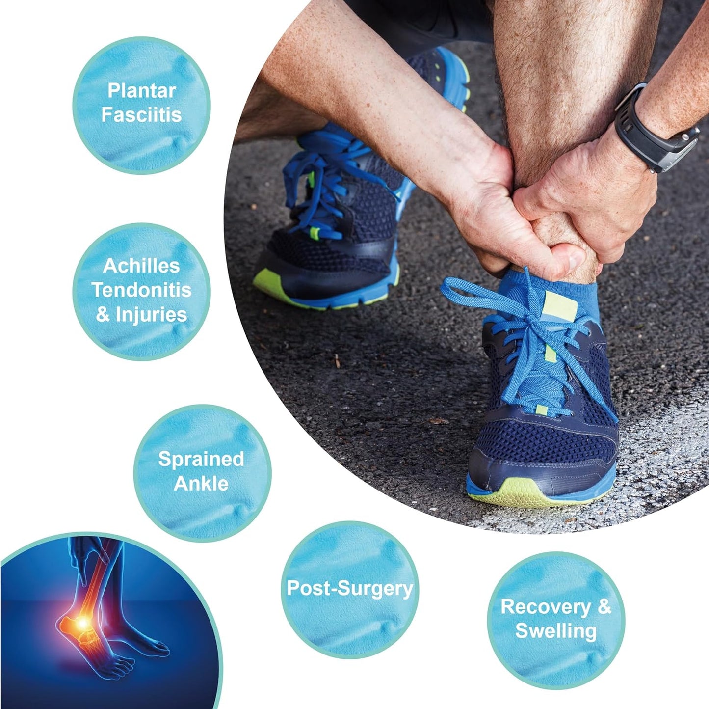 Ankle Ice Pack Wrap for Foot Pain Relief and Feet Injuries, Long-Lasting Reusable Gel Ice Cold Packs for Achilles Tendonitis, Plantar Fasciitis, Sprained Ankles and Heels — Robin's egg blue